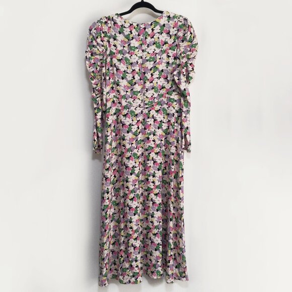 H&M Conscious Floral Print Puff Sleeve Maxi Dress Size Medium Lyocell V-Neck - Picture 3 of 7